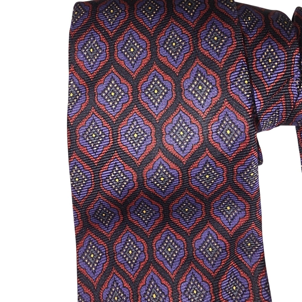 Polo By Ralph Lauren Tie Mens Woven Handmade Geometric Diamond Purple‎ Pattern